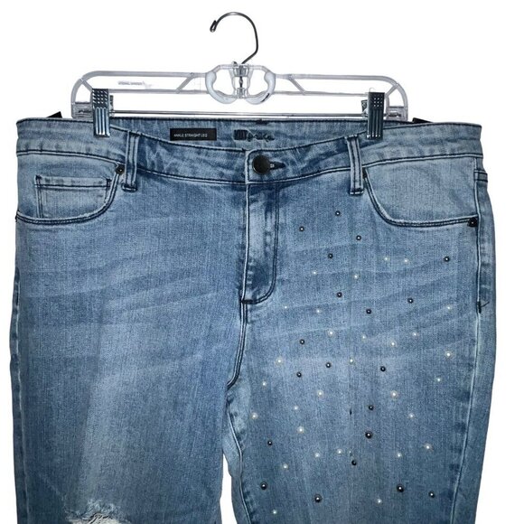 Kut From The Kloth Ankle Straight Leg Distressed Studded Jeans Women Size 16 New - Picture 2 of 13